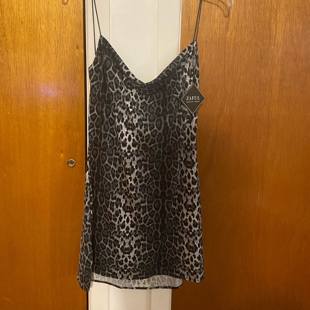 Black leopard print dress. NEVER WORN.